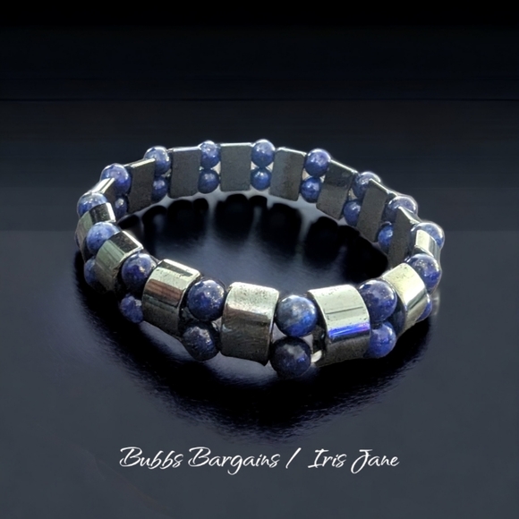 Lapis Lazuli & Hematite Men's Bracelet - Natural Crystals & Stones - Picture 4 of 4